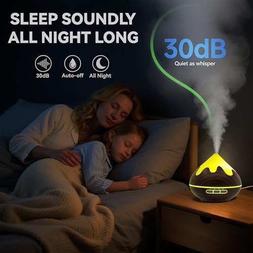 500ML Essential Oil Diffuser, Aromatherapy Diffuser with Remote Control, Multifunctional Air Diffusers for Home Office Room, Fragrance Aroma Diffuser with 7 Color LED & 2 Mist Mode, Dark Brown - Image 7