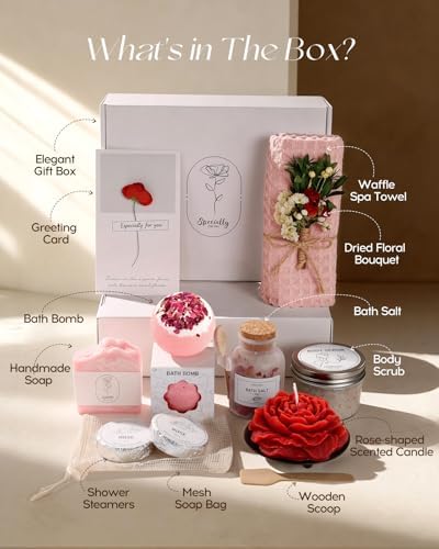 Rose Spa Gifts for Women - 12pc Self-care Spa Gift Basket - Image 2
