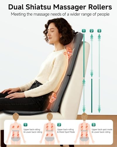 Snailax Back Massager for Full Back Pain Relief Deep Tissue, Long Track Dual 3D Shiatsu Rollers 3 Height Settings Foldable Massage Chair Pad with Heat, Vibration Heated Seat Cushion, Gifts for Mom Dad - Image 2