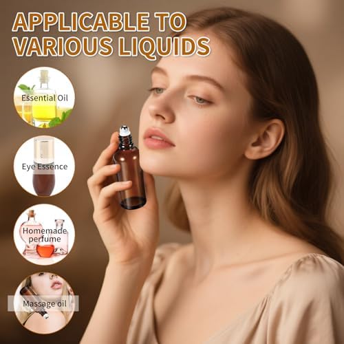 100ML Roller Bottles for Essential Oil, 4 Pack Empty Amber Glass Roller Bottle for Perfume Oil, Roll on Bottles with Stainless Steel Roller Balls, Opener, Funnel and Dropper for Aromatherapy, Massage - Image 3