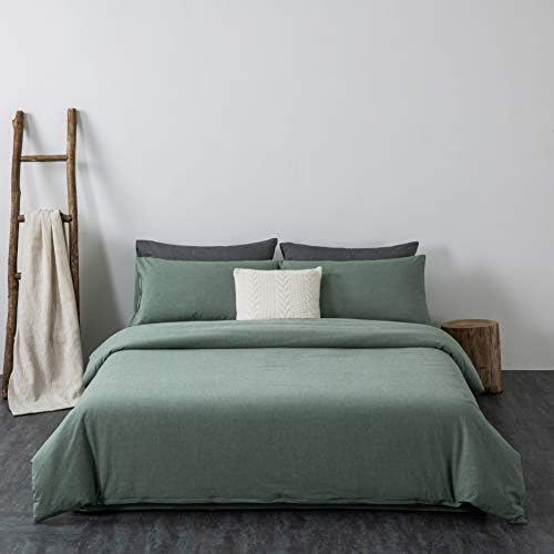 F.Y.Dreams 100% Washed Cotton Duvet Cover for Weighted Blanket 48x72 inches with 16 Ties, Zipper on Long Side/Grass Green/Just Duvet Cover by FYDreams