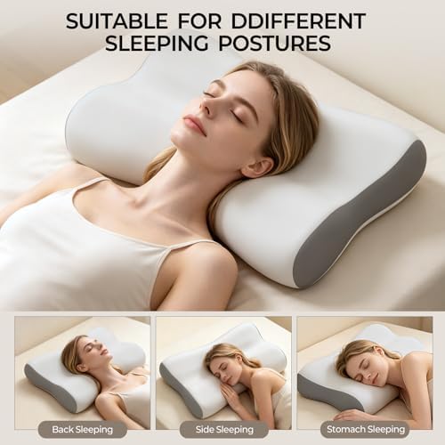 Polovo Cervical Neck Pillow for Pain Relief - Ergonomic Side Sleeper Pillow for Deep Sleep, Contour Memory Foam Pillows for Sleeping Bed Pillow for Side Back Stomach Sleepers(Grey) - Image 6