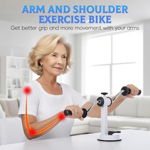 Arm Bike for Physical Therapy, Home Fitness Desk Bike for Seniors, Portable Rehabilitation Exerciser and Resistance Bands for Arm and Shoulder Workout with Adjustable Resistance, Powerful Sunction - Image 2