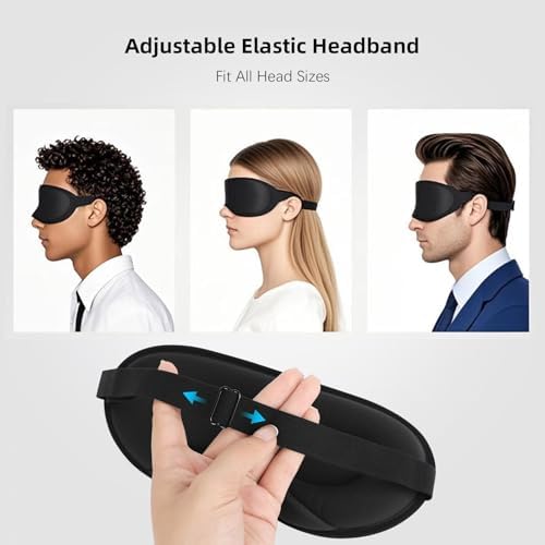 Sleep Mask,3D Contoured Sleeping Mask,99% Light Blocking Eye Mask, Zero Eye Pressure Cup Blindfold for Men Women, with Adjustable Strap for Sleeping, Yoga,Traveling(Black) - Image 5