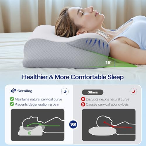 Memory Foam Neck Pillow - Ergonomic Contour Cervical Neck Pillow for Side Back Stomach Sleepers, 2-in-1 Orthopedic Neck Support Pillow with Cooling Pillowcase - Image 5