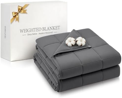 RJOP Cooling Weighted Blanket for Adults (15lbs, 60"x80") Heavy Blanket with Premium Glass, Queen Size Perfect for 190-210 lbs, Soft Breathable, Dark Grey by RJOP
