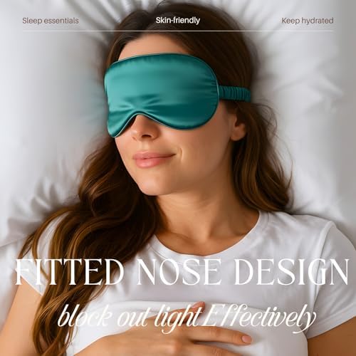 Green Sleep Eye Mask, Blackout Silk Satin Travel Blindfold Set Women - Image 3