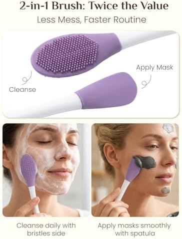 Rena Chris Gua Sha and Face Roller Set: Face Skin Care Tools with Facial Cleansing Brush, 2 Silicone Scrubber Pads & Face Sponge, Travel Bag, Self Care Gift - Image 4