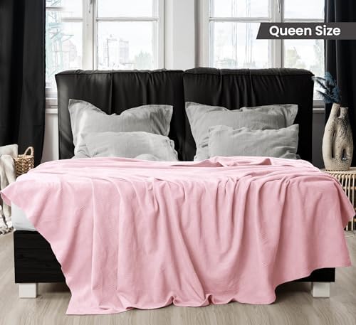 Utopia Bedding 100% Cotton Thermal Blanket Dusky Pink Queen, 90x90 Inches - Image 2