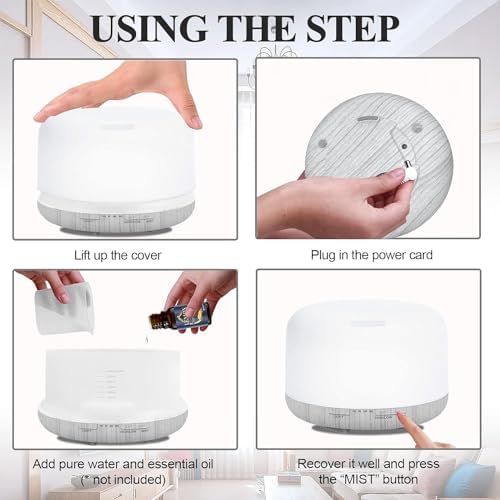Humidifiers for Bedroom Large Room Home Baby Kids Whole House Hotel Office Desk Plant,500ml Portable Aromatherapy Essential Oil Diffuser Cute Ultrasonic Cool Mist Humidifier with Light Remote - Image 7