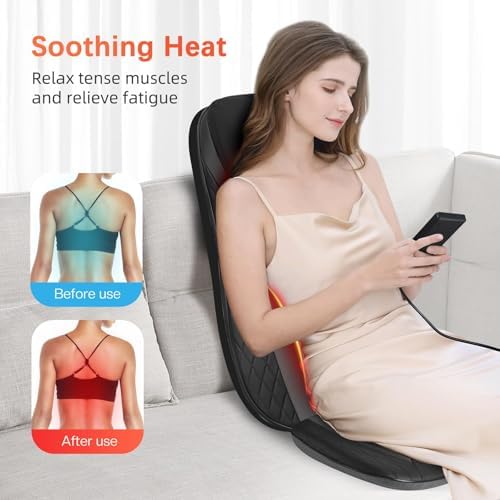 CuPiLo Shiatsu Neck & Back Massager with Heat, Massage Chair Pad Cushion for Stress Relief, Inflatable Flaps Back Support, Kneading or Rolling Chair Seat Massage - Image 4