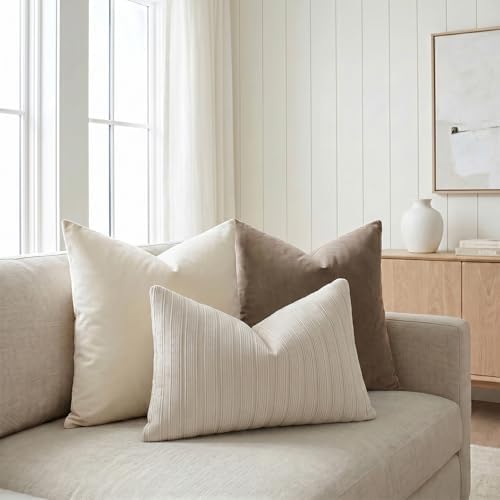 DEZENE 12x20 Beige Lumbar Pillow Covers Soft Striped Corduroy Neutral Rectangular Throw Pillow Cases for Couch Sofa Bedroom Living Room Home Decor - Image 5