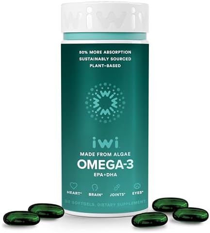 Iwi Omega-3, 30 Softgels (30 Servings), Vegan Plant-Based Algae Omega 3 with EPA + DHA, Whole-Body Support Dietary Supplement, Krill & Fish Oil Alternative, No Fishy Aftertaste by iwi%C2%AE
