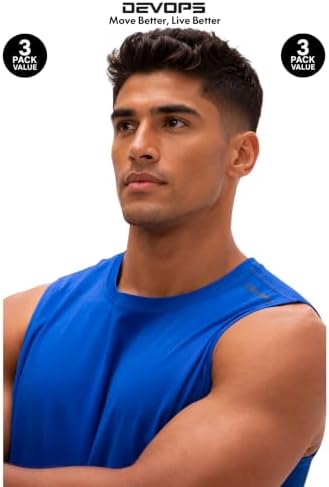 DEVOPS 3 Pack Sleeveless Men's Muscle Shirts Dry Fit Tank Top Gym - Image 2