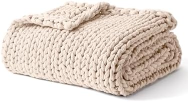 YnM Cooling Weighted Blanket, 100% Cotton Handmade Chunky Knitted Blanket, Weighted Lap, Breathable Heavy Blankets, Machine Washable Throw for Sleep or Home Decor (Cream, 48x72 Inch, 12lbs) by YNM