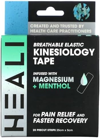 Heali Kinesiology Tape with Magnesium and Menthol, 20 Pcs Precut Strips, K Tape Roll, Knees, for Physical Therapy, Sports, Muscles and Joints, Water Resistant, White with Blue Camo by HEALIMEDICAL