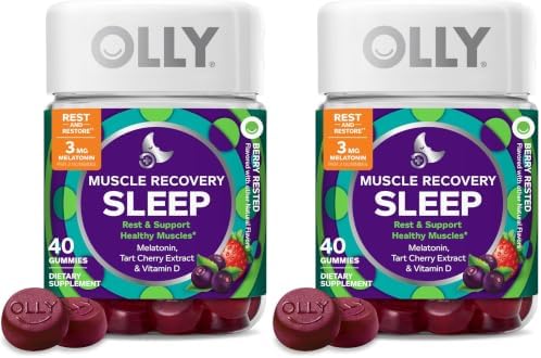 OLLY Muscle Recovery Sleep Gummies, Sleep and Sore Muscle Support, 3mg Melatonin, Tart Cherry, Vitamin D, Berry Flavor - 40 Count (Pack of 2) by OLLY