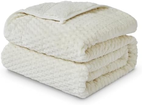Weighted Blanket Queen Size for Adults,15lbs Jacquard Sherpa Heavy Blanket for Calming and Relax, Dual Sided Ultra Soft Fuzzy Throw Blanket with Glass Beads, 48" x 72", Cream White by greatdaxing