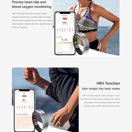 Smart Ring for Women & Men, Health Tracker with Blood Oxygen Monitor, Heart Rate & Sleep Monitor, 5-7 Days Battery, Waterproof Fitness Ring Size #12 - Image 5