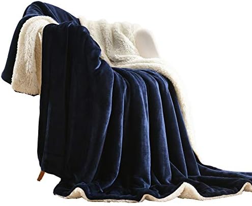 NANPIPER Sherpa Blanket Warm Blankets for Winter Super Soft Fuzzy Flannel Fleece/Wool Like Reversible Velvet Plush Couch Blanket Lightweight(Navy Blue Throw Size 50"x60") by NANPIPER