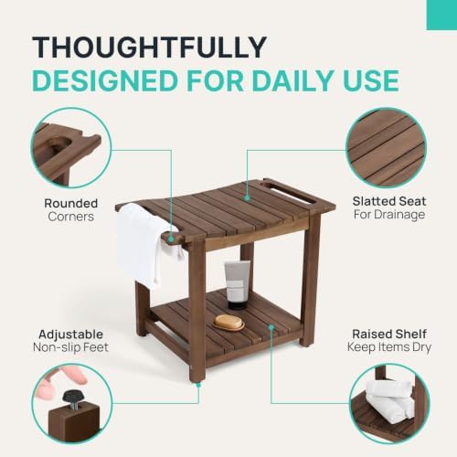 AVLORA Design 21" Premium Shower Bench with Built-in Handles - Walnut - Image 6