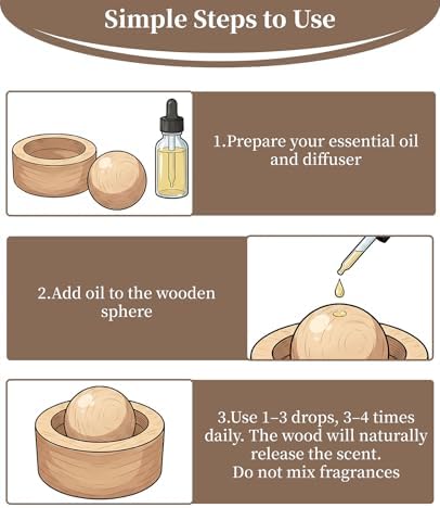 6PCS Wooden Essential Oil Diffuser, No Electricity Needed, Compact Round Ball Design Passive Aroma for Home Office Car (3 Beech & 3 Walnut) - Image 4
