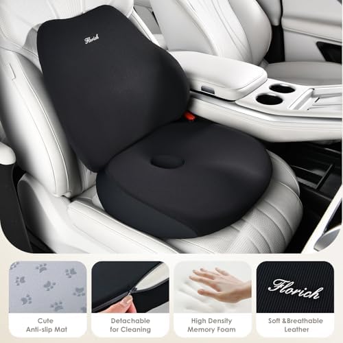 FLORICH Car Seat Cushion and Lumbar Support Pillow, Ergonomic Memory Foam Driving Seat Cushions for Back & Sciatica Pain Relief, Non-Slip Cushion for Car, Office, Truck, Wheelchair, Gaming Chair-Black - Image 3