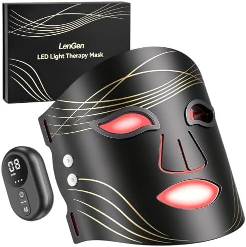 LED Light Therapy Mask, Cordless Red Light Therapy for Face with Controller by LENGEN