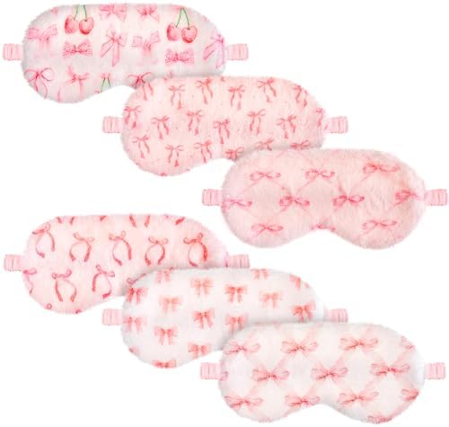 Cuffbow 6 Pack Fuzzy Sleep Masks Plush Eye Mask,Bow,Pink by Cuffbow