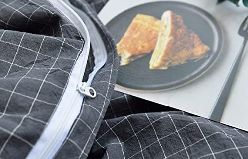 F.Y.Dreams 100% Washed Cotton Duvet Cover for Weighted Blanket 60x80 inches with 16 Ties, Zipper on Long Side/Gray Grid/Just Duvet Cover - Image 4