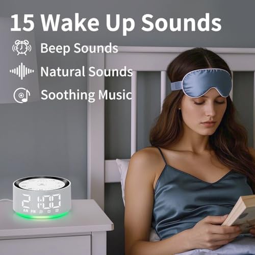 Sound Machine White Brown Noise Machine with 30 Sleeping Sounds for Baby Kids Adults Night Light Bedroom Alarm Clock 2 Alarms Backup Battery 32-Level Vol 15 Wake up Sounds for Mild Heavy Sleeper - Image 5
