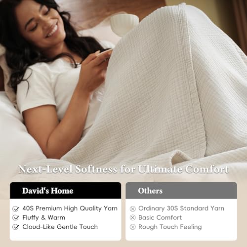 David's Home 100% Cotton Muslin Throw Blanket for College Dorm, 4-Layer Soft Breathable Lightweight Comfy Cozy Throw Guaze for Hot Sleepers, 3D Bubble Room Decor for Bed, Giftable, Brich, 50"x70" - Image 4