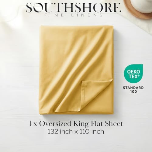 Oversized King Size Flat Sheet Only 132x110 Microfiber Flat Bed Sheet Gold - Image 2