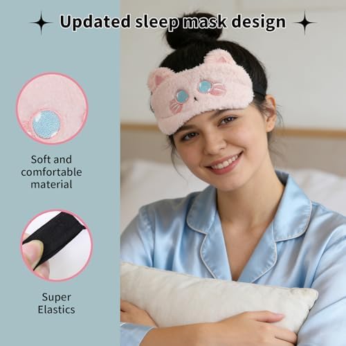 PERFECTSIGHT Sleep Eye Masks, Cute Sleep Eye Cover Lightweight Adjustable Eyeshade Mask Cover for Women Men Sleep Travel Nap, Yellow Tiger+Pink Kitty - Image 5