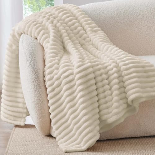 BEDELITE Ribbed Twin Blanket for Couch & Bed, Beige, 60"x80" by BEDELITE