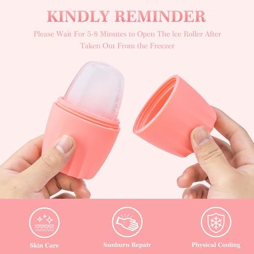 2 PACK Reusable Cube Silicone Mold Ice Roller For Face Cold Therapy Facial Massage Roller (Pink + Blue) - Image 5