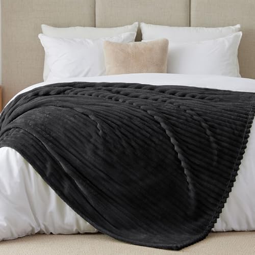 BEDELITE Ribbed Full Size Blanket for Bed, Black, 84"x90" - Image 2