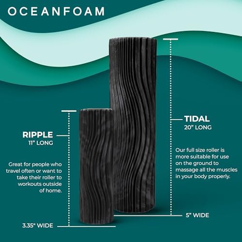Oceanfoam Tidal Roller - Black & Charcoal Marbled - Muscle Massage Foam Roller for Back Pain & Stretching - Firm and Ergonomic Wide Wave Textured - Yoga, Athletics, & Wellness - Full Size, 20" x 5" - Image 5