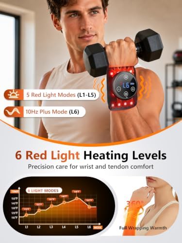 Red Light Therapy Hand Wrist 108 LEDs with Heat & Massage, Magnetic Touch - Image 4