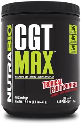NutraBio CGT-MAX Powder- Creatine, Glutamine and Taurine to Support Muscle Recovery and Strength - 40 Servings - Tropical Fruit Punch… by NutraBio