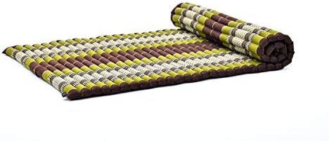 Leewadee - Kapok Roll Mat – Handcrafted Folding Sleep & Relaxation Mattress from Thailand, Ideal as Guest Bed, Camping Mat, Yoga Mat or Traditional Futon, 75 x 39 inches, Brown Green by Leewadee
