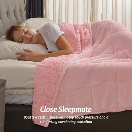 Wemore Sherpa Fleece Weighted Blanket for Adult 20 lbs Queen 60"x80" Pink - Image 3