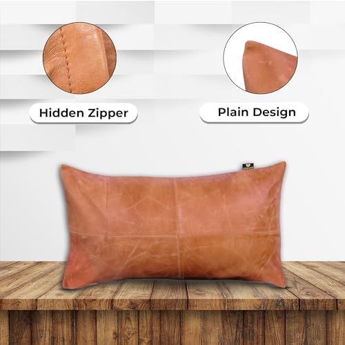 Leather Lovers 100% Lambskin Leather Pillow Cover - Sofa Cushion Case - Decorative Throw Covers for Living Room & Bedroom - Mango Tan Antique Pack of 1-14X22 Inch - Image 3