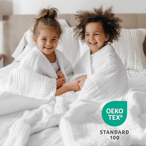 100% Cotton Twin XL Blankets for Bed 66" x 90", Cooling and Soft Muslin Throw Blanket, Soft Boho Coverlet Bedspread, Gauze Bedding for Adults All Season, White - Image 4