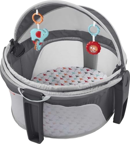 Fisher-Price Portable Bassinet On-The-Go Baby Dome, Travel Play Space with Developmental Newborn Toys & Canopy, Arrows Away by Fisher-Price