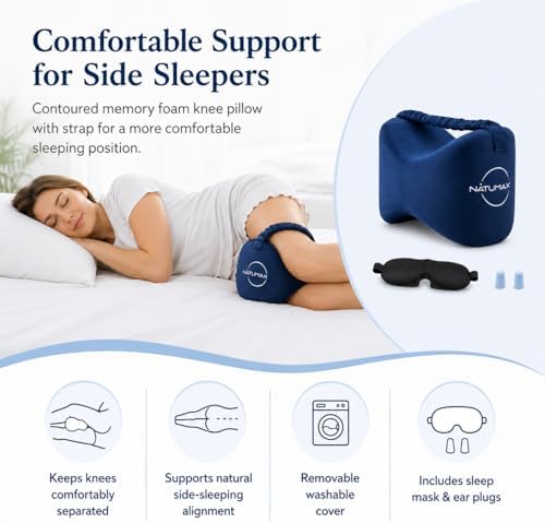 Knee Pillow for Side Sleepers - Relief from Sciatica Pain, Back/Leg Pain, Pregnancy, Hip and Joint Pain Memory Foam Leg Pillow + Free Sleep Mask and Ear Plugs - Image 7