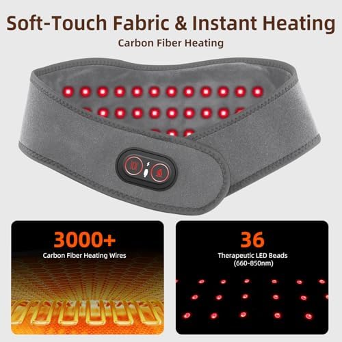 Electric Neck Heating Pad Cordless with Massage, Heated Neck Wrap with 660nm 850nm Red Light, 3 Heat Levels 3 Vibration Modes, Portable Neck Massager for Pain Relief, 3000mAh Rechargeable - Image 3