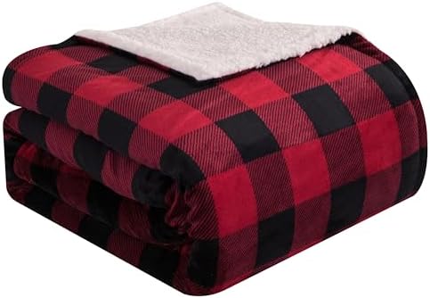 Elegant Comfort Ultra Soft Reversible Buffalo Plaid Flannel Sherpa Blanket - Cozy Silky Checkered Fleece Throw for Couch, Bed - Plush Fuzzy Warm Winter Blanket for Gift, Twin XL, Burgundy by ELEGANTCOMFORT