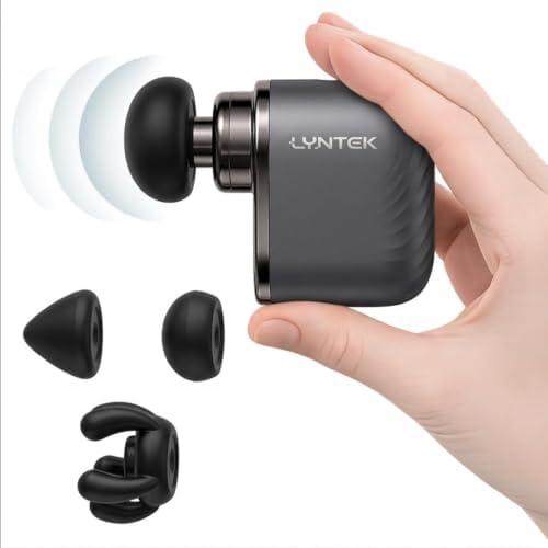 Mini Massage Gun Black- Small Handheld Muscle Massager with Percussion Deep Tissue, 5 Adjustable Vibration Frequency & 3 Interchangeable Heads - Portable Pocket Massage Gun for Gym, Travel by LYNTEK
