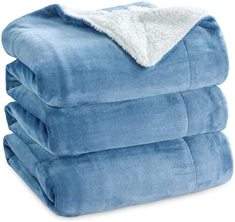 Bedsure GentleSoft Sherpa Fleece Blanket Queen Size for Bed, Non-Heated, Thick and Warm Throw for Women and Men, Soft Fuzzy Plush Queen Blanket for Winter, Washed Blue, 90x90 Inches by Unknown